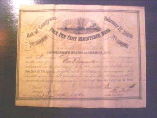 Rare 1864 Richmond Va Confederate $1000 Civil War Bond 4 Robert Tyler Cwb1 photo