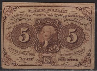 Us Postage Currency 13 Vg,  5 Cent Creases,  Thins photo
