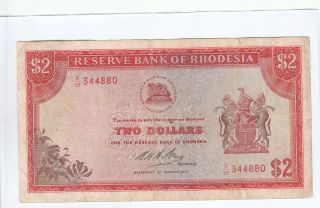 Rhodesia Reserve Bank Two Dollars January 1974 Fine photo