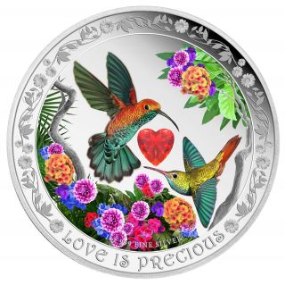 2016 Niue Love Is Precious - Hummingbirds 1 Oz Silver Coin photo