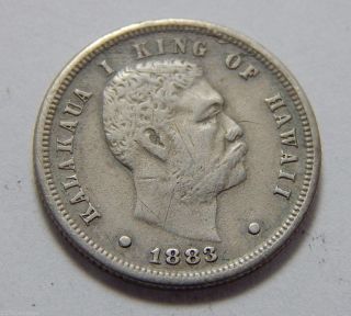 1883 Silver Hawaii Dime Coin - King Kalakaua I - Vf Details photo