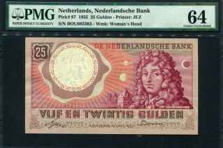 Netherlands 1955,  25 Gulden,  P87,  Pmg 64 Unc photo