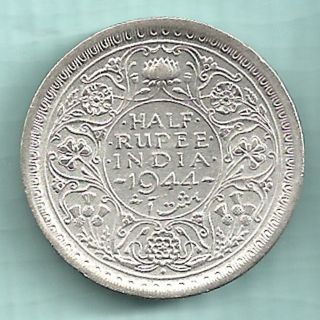 British India - 1944 - King George Vi Emperor - Half Rupee - Rare Silver Coin photo