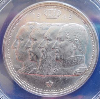 1949 Belgium 100 Fr. ,  Anacs Ms 62,  Silver Coin photo