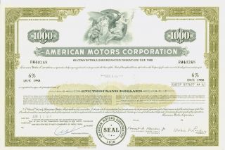 American Motors Corporation 6 1974 Vintage Debenture Certificate (canceled) photo
