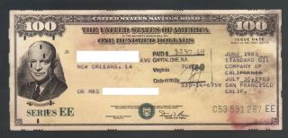 $100 Dollar United States Savings Bond Eisenhower Series Ee Standard Oil 1983 Ca photo