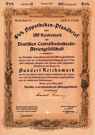 Germany,  1939,  4,  5 Mortgage Bond 5 Things 100 - 2000 Reichsmark photo