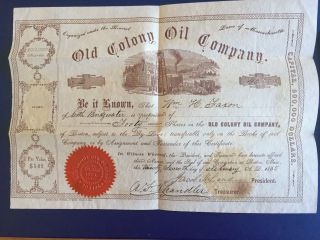 Old Colony Oil Company Stock Certificate - 1865 - Certificate 2 For 40 Shares photo