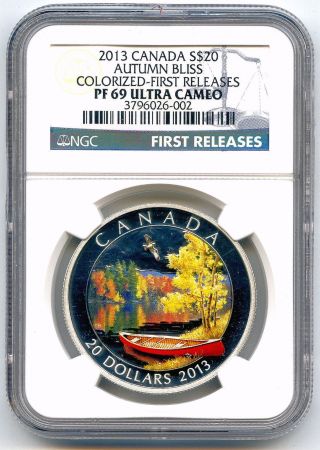 2013 Canada S$20 Autumn Bliss Colorized First Release Pf69 Ultra Cameo Very Rare photo