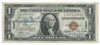 Us $1 Silver Cert Hawaii 1935a Short Snorter Sc Block Vf Note Many Signatures photo