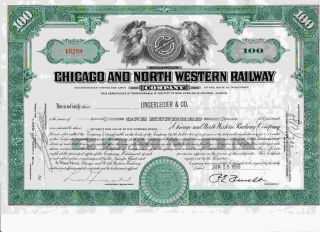 Rare Green Chicago & North Western Railway Company Stock Certificate Railroad photo