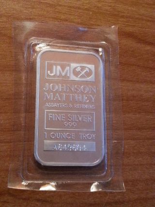 1troy Oz Johnson Matthey.  999 Fine Silver Bar With Serial A649684 photo