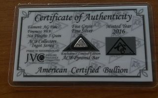 Acb 99.  9 Silver Pyramid Bullion Minted 5grain Ingot Bar With 5 Grain photo