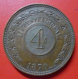 Paraguay Copper Coin 4 Centesimos,  Km4.  1 Xf 1870 photo