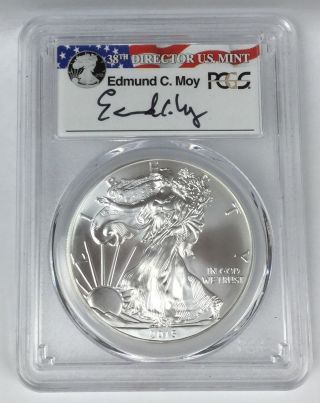 2015,  1 Oz Silver Eagle Pcgs Ms 70 First Strike Moy Signed 1 Of 2015 photo