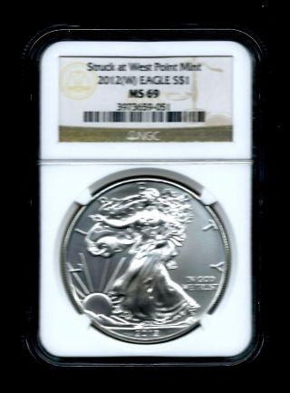 2012 (w) American Silver Eagle - Ngc Ms 69 (gold Label) 1 Oz photo