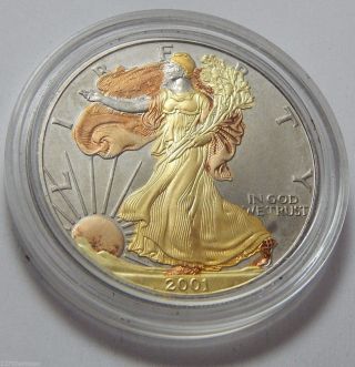 2001 Colorized American Silver Eagle Dollar Bullion Coin photo