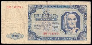 Poland P137 20 Zlotych 1948 Banknote photo