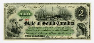 1873 $2 The State Of South Carolina Note Cu photo
