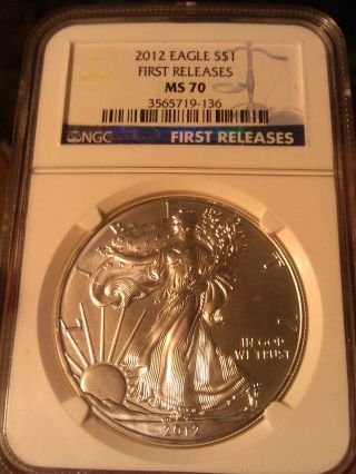 2012 Silver Eagle $1 / 1 Oz.  Bullion / Ngc Ms 70 First Release Coin photo