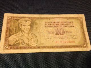 1968 Yugaslav 10 Dinara Yugoslavia Banknote,  (hard Dinar Yud) (circulated) photo
