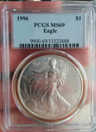1996 Pcgs Ms69 American Silver Eagle Lower Coin photo