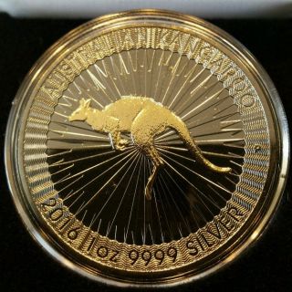 2016 Australi Kangaroo Blackout Silver 1 Dollar Coin Ruthenium & 24k Gold Rare photo