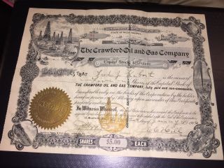 1906 Crawford Oil And Gas Company Meadville,  Pa Capital Stock Cerfificate photo
