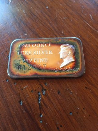 1 Oz.  999 Silver Bar President John F Kennedy Pure Silver Ingot Commemorative photo