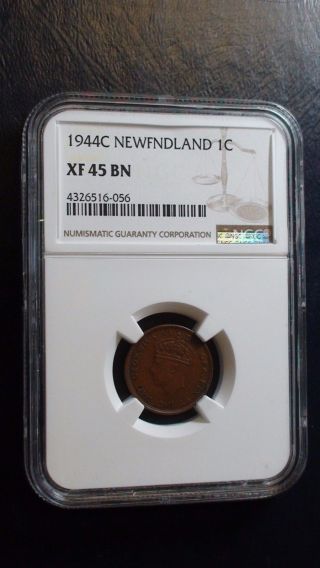 1944 C One Cent Newfoundland Canada Ngc Extra Fine 45 1c Coin photo
