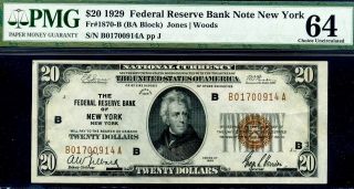 1929 $20 National Currency ( (york))  Pmg Choice - Unc 64 Pinholes B01700914a photo