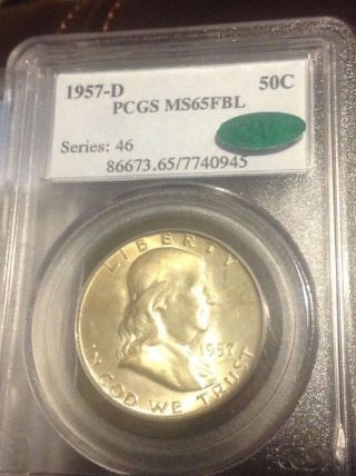 1957 - D Franklin Pcgs Ms65 Fbl Cac Full Bell Lines photo
