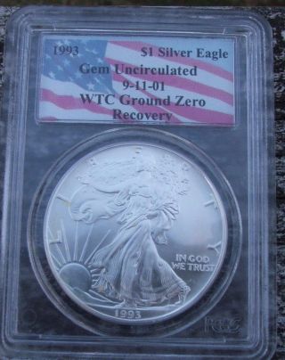 1993 Pcgs Gem Uncirculated Wtc Ground Zero Recovery Silver Eagle photo