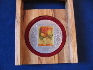 Israel 1988 Flowers By Mane Katz State Medal 62g 50mm Pure Silver,  Wood Box, photo