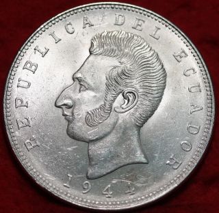 Uncirculated 1944 Ecuador 5 Sucres Silver Foreign Coin S/h photo