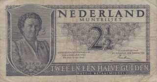 1949 Netherlands 2.  5 Gulden Banknote photo