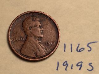 1919 S Lincoln Cent Fine Detail Great Coin (1165) Wheat Back Penny photo