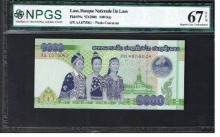 Laos Banknote Pick 39a 2008 1000 Kip Npgs Gem Uncirculated 67 Epq Unc (4) photo
