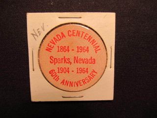 1964 Sparks,  Nevada Wooden Nickel Token - Nevada 100th & Sparks Wood Coin Buf Red photo