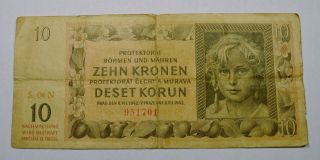 1942 Bohemia 10 Kronen German Occupation Banknote. . .  T012512 photo