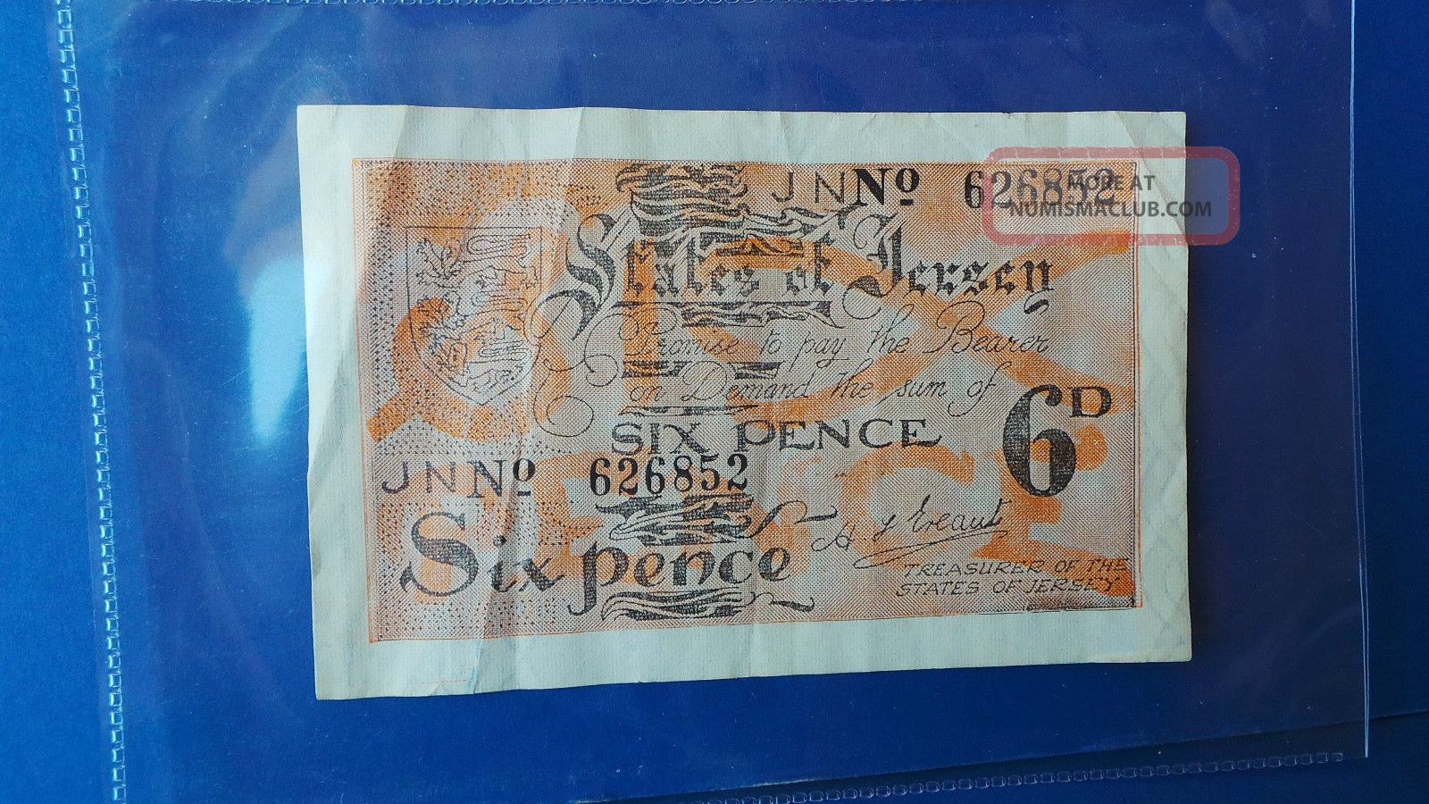 Jersey Channel Islands Six Pence 6d German Occupation Banknote 1940 No