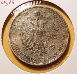 Austria 1859 B 2 Florin Silver Dollar Size Coin photo