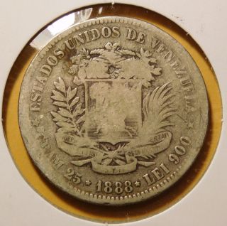 Venezuela 1888 5 Bolivares Silver Dollar Size Coin photo