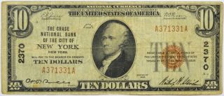 1929 $10 ' Chase National Bank Of Nyc ' National Bank Note Ch.  2370 photo