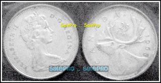 Canada 1968 Canadian Quarter Caribou Queen Elizabeth Rare 25 Cent Coin Silver photo