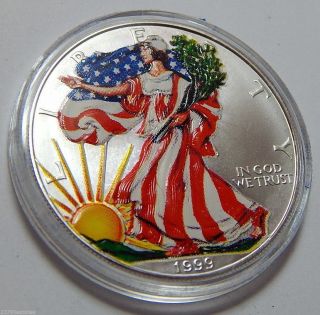 1999 Colorized American Silver Eagle Dollar Bullion Coin photo