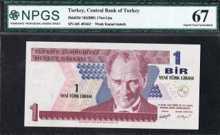 Turkey Banknote Pick 216 2005 1 Lira Npgs Gem Uncirculated 67 Epq Unc photo