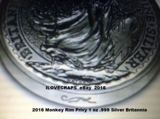 2016 1oz.  999 Silver £2 Britannia Lunar Privy Monkey (on Rim) Impossible To Find photo