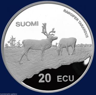 Finland 20 Ecu 1998 Silver Pf = Reindeers/sky Jumper = photo