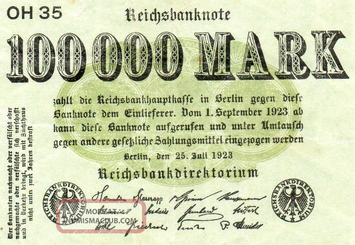 Xx - Rare 100000 Mark Weimar Inflation Note 1923